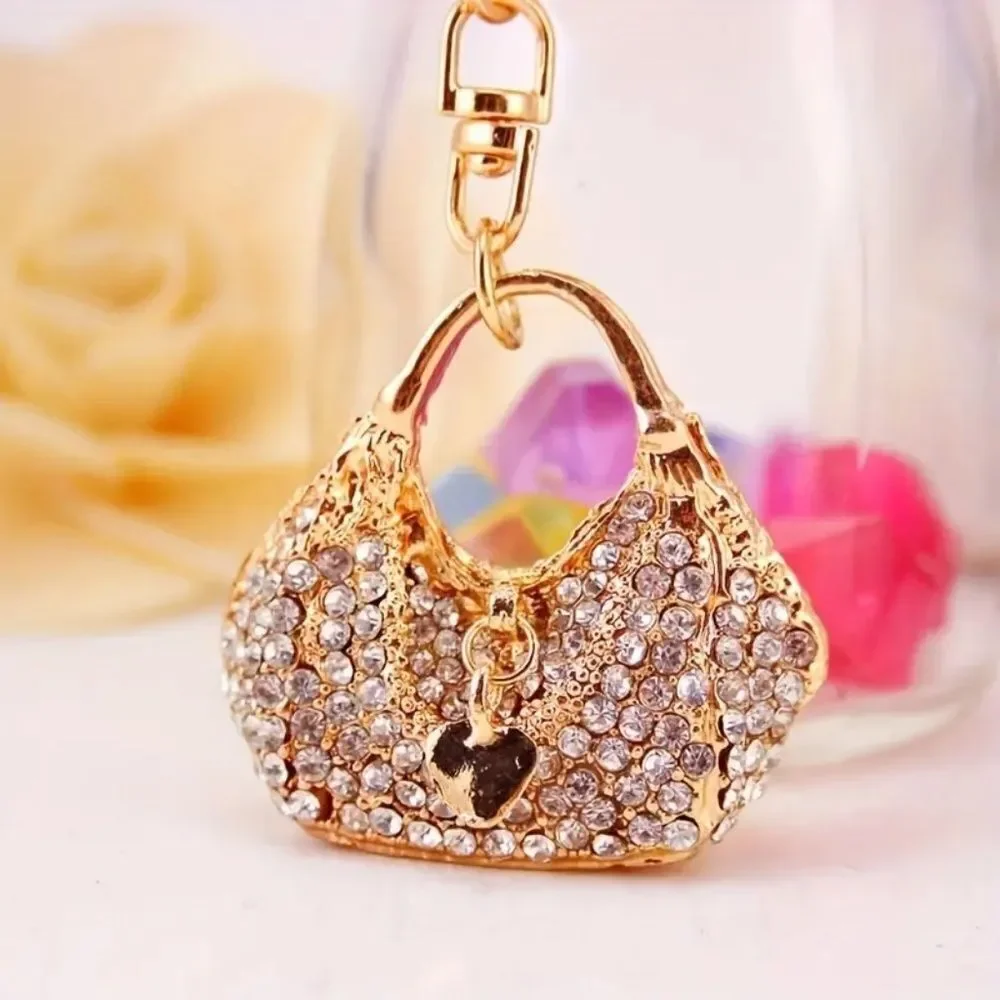 Alloy Rhinestone Heart Shape Handbag Keychain Pendant